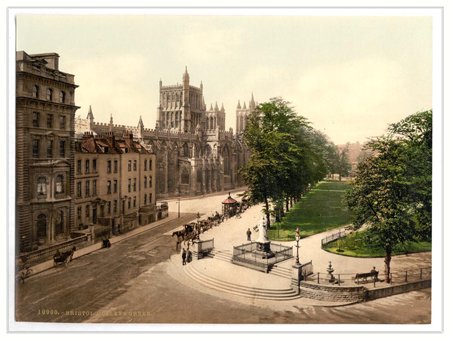 There was also a road around 3 sides of College Green, from at least the 1800s, which meant any clues about ancient hay meadow remnants beyond the raised area around the Cathedral were also long gone. Old postcard from this site:  http://aparcelofribbons.co.uk/category/jamaican-life/page/2/