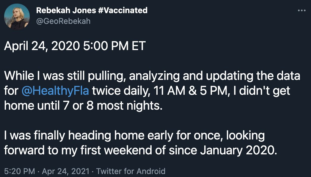 Jones claims that she was "updating the data" for the Florida DOH.Fact-check: Jones did not have write access to Merlin ( http://www.floridahealth.gov/diseases-and-conditions/disease-reporting-and-management/disease-reporting-and-surveillance/surveillance-systems.html), FL's internal database of disease case reports.Epidemiologists compiled data for her, and she uploaded it to the public dashboard