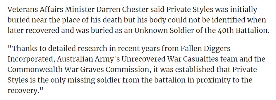 3) Veterans Affairs Minister Darren Chester has used the commemorative day to announce the discovery of the final resting place of a previously missing World War I soldier.