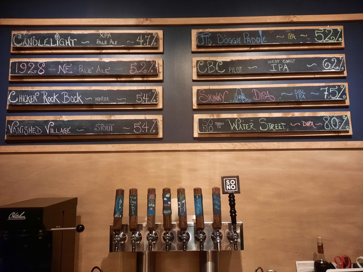 Our updated lineup featuring our new JT's Doggie Paddle, Skinny DIPA, and our guest tap from SONO brewing- Water Street DIPA