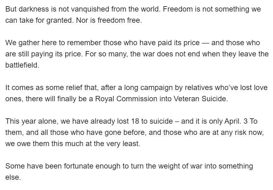 5) Opposition Leader Anthony Albanese spoke of what is still owed to those who returned from war.