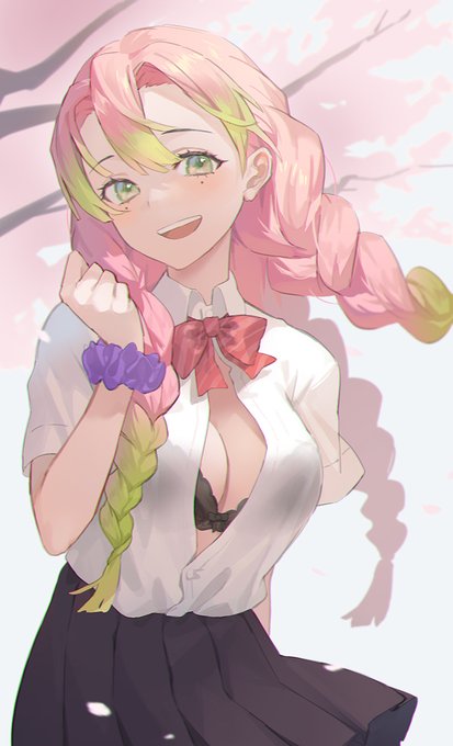 SEONさんがTwitterに投稿した甘露寺蜜璃(鬼滅の刃)のイラスト。