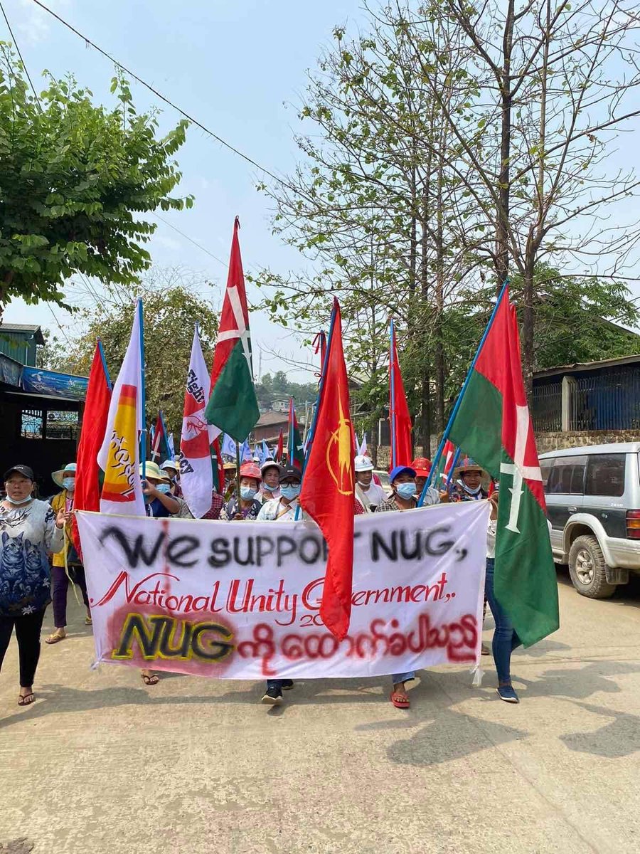 KhinMiMi7's tweet photo. Peaceful Protest in Saing Taung village, Hpa-Kant, Kachin State this morning 

#WhatsHappeningInMyanmar #Apr25Coup #MilkTeaAlliance https://t.co/G5EeoH8cjI