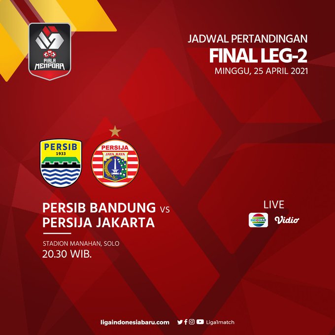 Final Piala Menpora 2021 Persib Bandung vs Persija Jakarta, Minggu (21/4/2021) pukul 20.30 WIB 