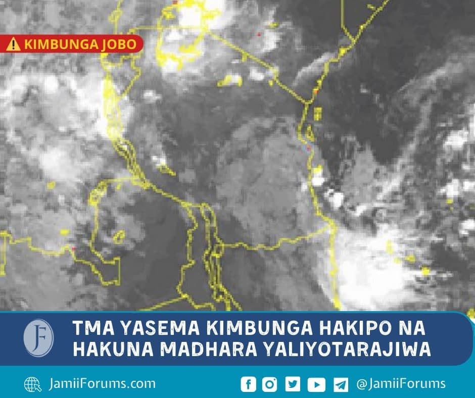 JamiiForums's tweet photo. TMA: KIMBUNGA JOBO HAKIPO

> Kimbunga JOBO kimepungua nguvu kadiri kilivyokuwa kinakaribia nchi kavu na hakutakuwa na madhara ya moja kwa moja yaliyotarajiwa

> Wananchi wameshauriwa kuendelea kufuatilia taarifa za utabiri kutoka TMA

Soma - https://t.co/tWSkIi24Wy
#CycloneJobo https://t.co/TSjv7AEoLi