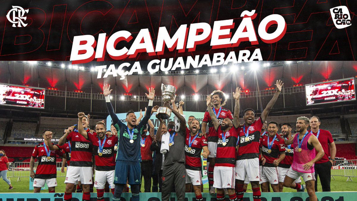 Flamengo's tweet photo. 2020, 2021! MENGÃO BICAMPEÃO DA TAÇA GUANABARA! NA HISTÓRIA, SÃO 23! 🏆❤️🖤

MENGOOOOOOOOOOOOOOOOOOOOO! 

#CRF #VamosFlamengo https://t.co/vFT6M1K17j