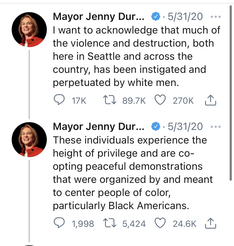 Thinking about Seattle Mayor Jenny Durkan’s statement last year during the BLM protests, in which she tried to justify brutal suppression by the Seattle Police Department by... well, just see for yourself.Seeing a career prosecutor decry “the height of privilege” is just...