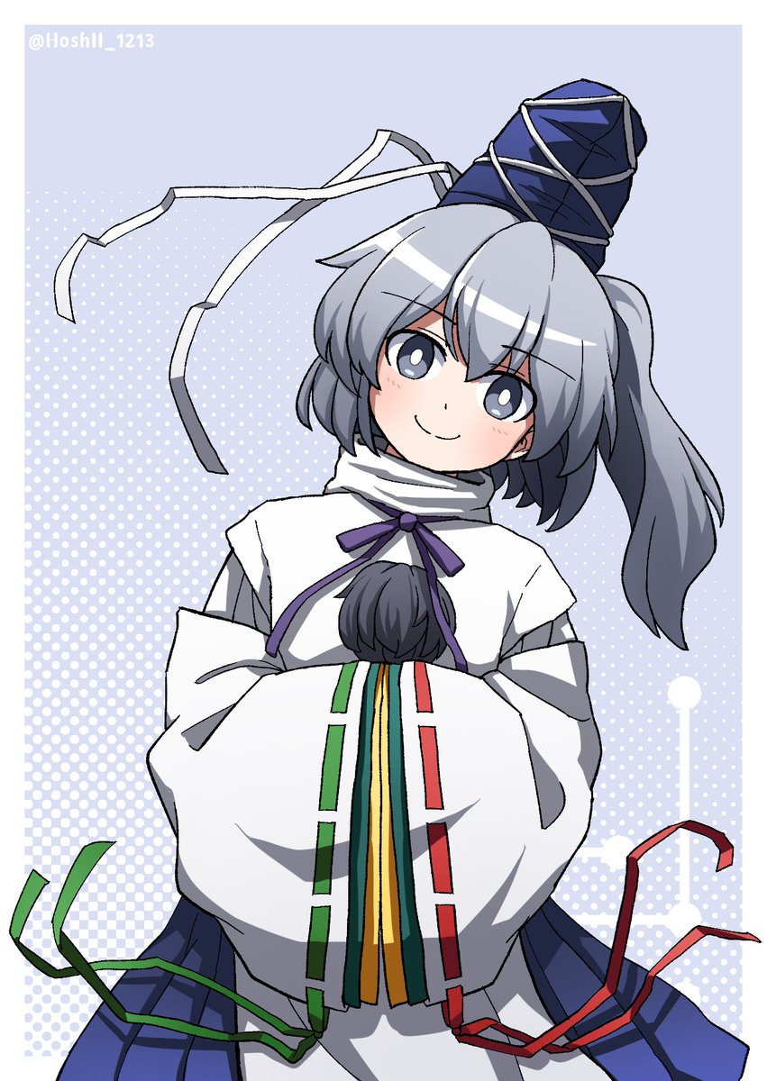 mononobe no futo 1girl solo hat grey hair tate eboshi smile closed eyes  illustration images