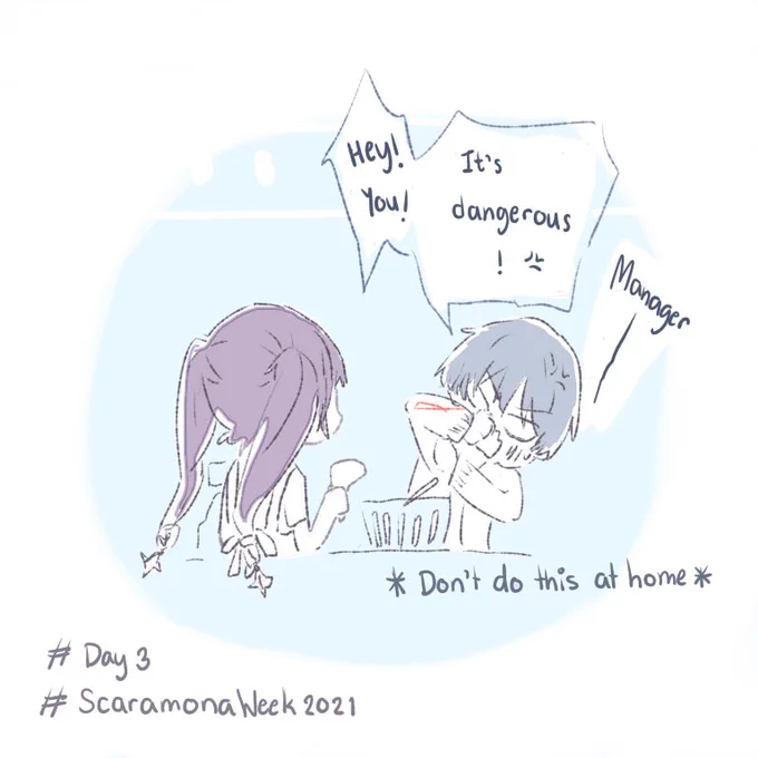 My quick doodle for #ScaramonaWeek2021 Day 3: Part-time Job#GenshinImpact #Genshinfanart #scaramona 