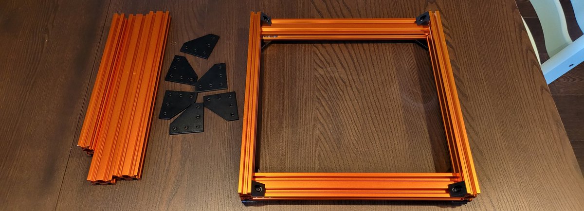 Putting together a new 3d printer, starting with a Prusa bear upgrade 2.1 frame. Very satisfying process, and I learned that aluminum extrusions are a fantastic primitive. I think I'll pick components as I go instead of taking apart my first prusa, and document the process here.