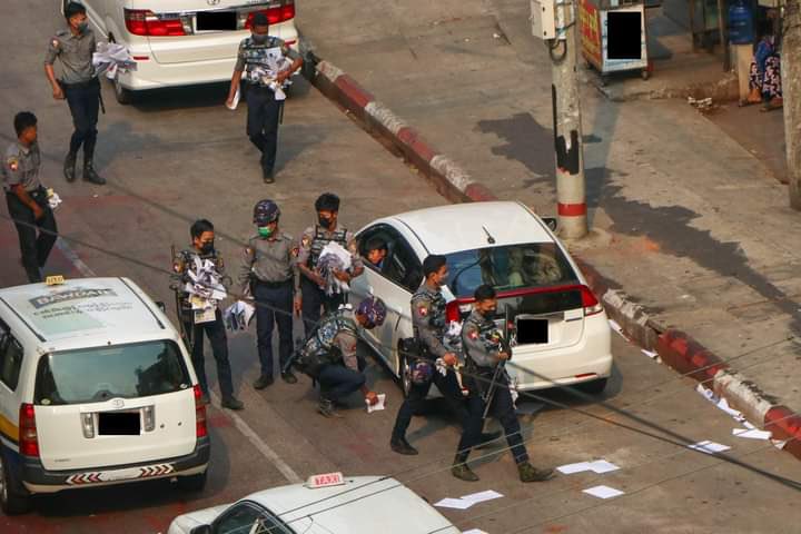 In Yangon, Terrorists collecting and destroying no-human "Flyers &amp; Papers Strike" against the coup.
#Apr25Coup
#ASEANsupportNUG
#WhatsHappeningInMyanmar
<a href="/UN_HRC/">UN Human Rights Council</a> <a href="/poppymcp/">Poppy McPherson</a> <a href="/freya_cole/">Freya Cole</a> <a href="/CNN/">CNN</a> <a href="/KenRoth/">Kenneth Roth</a> <a href="/POTUS/">President Donald J. Trump</a> <a href="/USEmbassyBurma/">U.S. Embassy Burma</a> <a href="/SAdamsR2P/">Simon Adams</a> <a href="/amnesty/">Amnesty International</a> <a href="/KBSnews/">KBS 뉴스</a> <a href="/japantimes/">The Japan Times</a>