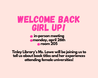 VJA Girl Up (@vjagirlup) on Twitter photo Hey <a href="/AndrewHS_d230/">Victor J. Andrew High School</a>! Join us for our first in-person meeting after school on Monday, April 26 in room 205. We'll have guest speaker Ms. Lowe from <a href="/tinleylibrary/">Tinley Park Public Library</a> join us to tell us about some great book titles and her experiences attending female universities! @Rnolting21 Hey <a href="/AndrewHS_d230/">Victor J. Andrew High School</a>! Join us for our first in-person meeting after school on Monday, April 26 in room 205. We'll have guest speaker Ms. Lowe from <a href="/tinleylibrary/">Tinley Park Public Library</a> join us to tell us about some great book titles and her experiences attending female universities! @Rnolting21