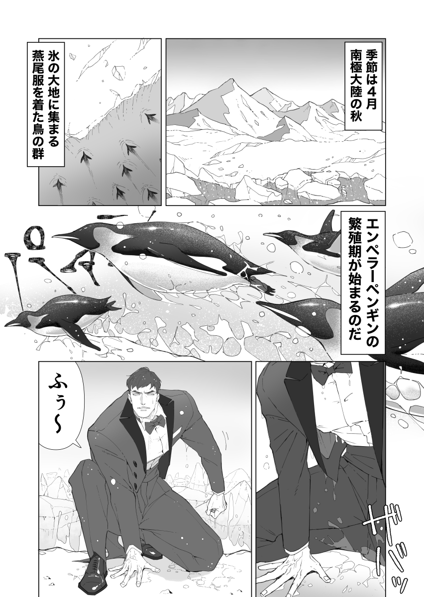 ペンギン擬人化漫画
『エンペラーペンギンの男たち』(1/2)

#世界ペンギンの日
#WorldPenguinDay 