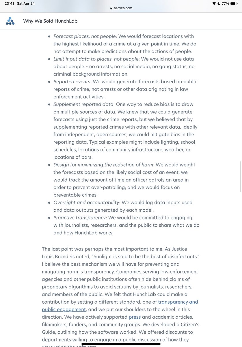 HunchLab’s creator wrote about the background of the software, which started in 1998 for the Philadelphia police department.  https://www.azavea.com/blog/2019/01/23/why-we-sold-hunchlab/