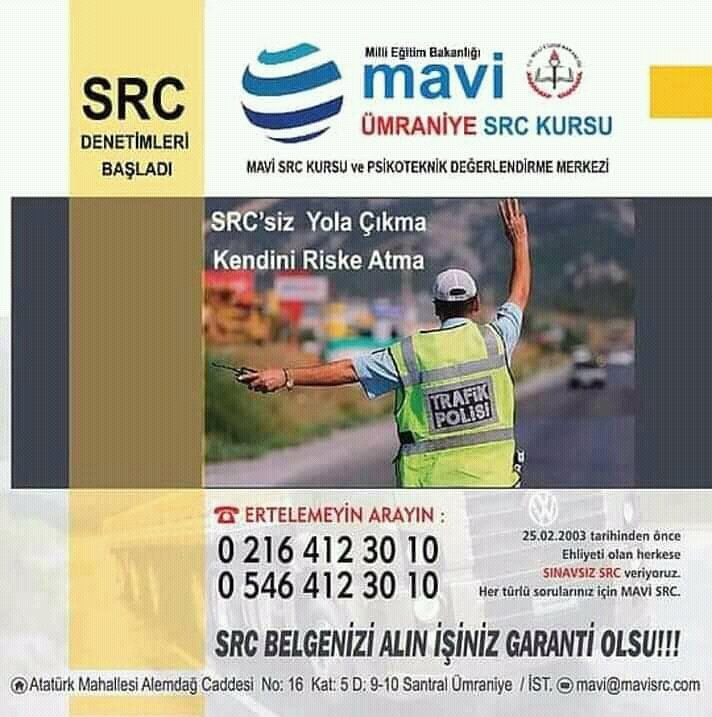 src_mavi's tweet photo. Mavi Src Eğitim Merkezi

>>Eğitim için son kayıt günlerimiz acele ediniz..,

“Src belgesi mavi src’den alınır”

0 216 412 30 10
0546 412 30 10

https://t.co/hT3K9PBTuv

#ümraniyemavisrc #çekmeköy #üsküdar #beykoz #yol #şoför #trafik #src2 #src4 #src1 #src3 #Srcdenetimi https://t.co/kY4j1q7n6H