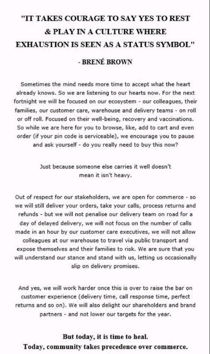 Message from Tata Cliq.

Today, Community takes precedence over Commerce.