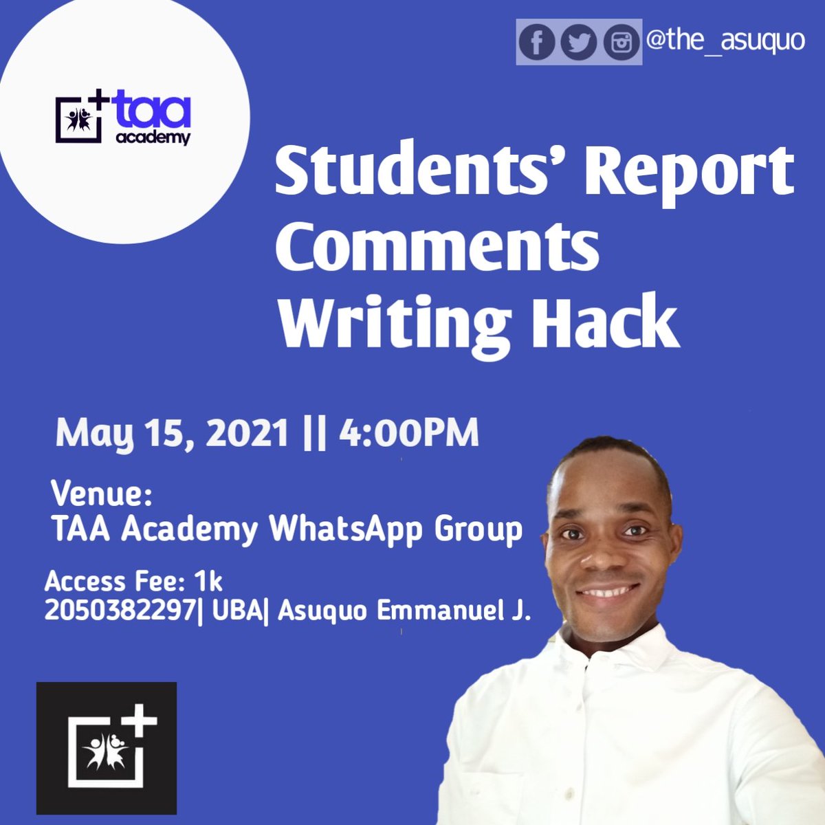 Hey, great people. Happy Sunday! I just want to take a few seconds to remind you on the power of 🅰🆄🆃🅷🅴🅽🆃🅸🅲🅸🆃🆈 . Don't lose it for anything. Be authentic, be you.

Don't forget to register for my Pro Students' Report Comment Writing Class(See next slide).