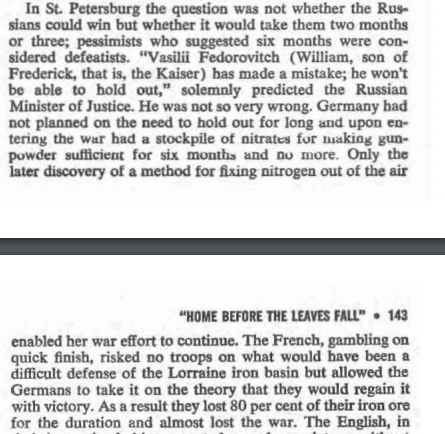 Germany’s resource demands were much lower in WWI, the primary problem being acquiring enough nitrate to both crops and produce explosives. Had Fritz Haber not solved the problem on the eve of war Germany would have needed to sue for peace at the end of 1914.