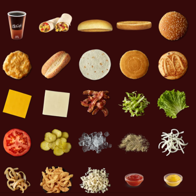 someone showed me this mcdonalds sticker pack on telegram and its just a bunch of assets from the website or something so sometimes i make people burgers by sending each ingredient sticker