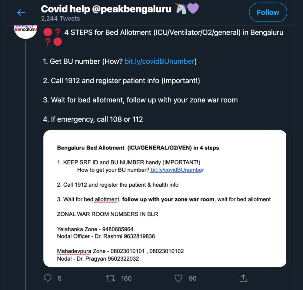  @peakbengaluru is crowdsourcing info for hospital beds, ambulances and critical supplies in Bangalore.