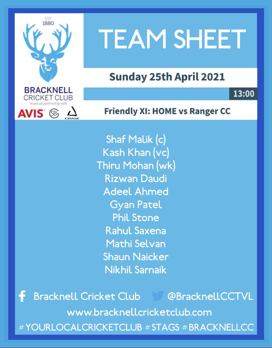 BracknellCCTVL's tweet photo. Today the stags send out 2 friendly teams! π¦
One team host Ranger CC at Larges lane and the second travel to Shepperton CC π.
Go well lads!
#yourlocalcricketclub #stags #bracknellcc https://t.co/6cn1G794UU