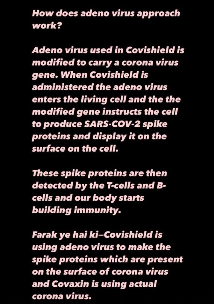 different between Covishield and Covaxin explained by  @adityaatare: a thread: