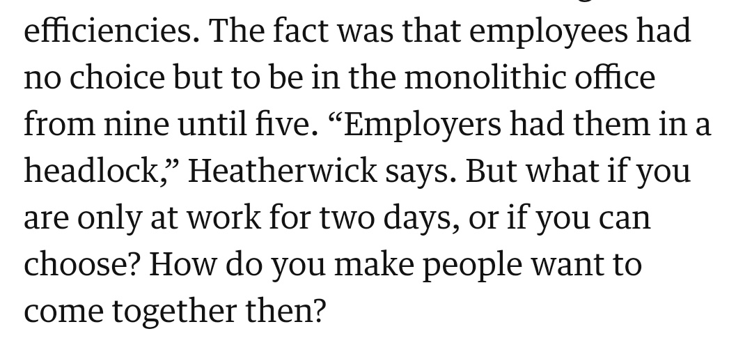 Weirdly, from what I& #39;ve heard about people working in his office, employees don& #39;t get a lot of say in now many days or hours they work.