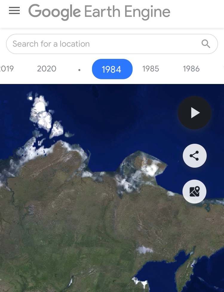 Siberia and Eastern Asia ices and snow shrinkingView:  https://earthengine.google.com/timelapse#v=69.86946,127.12537,1.852,latLng&t=0&ps=50&bt=19840101&et=20201231&startDwell=0&endDwell=0
