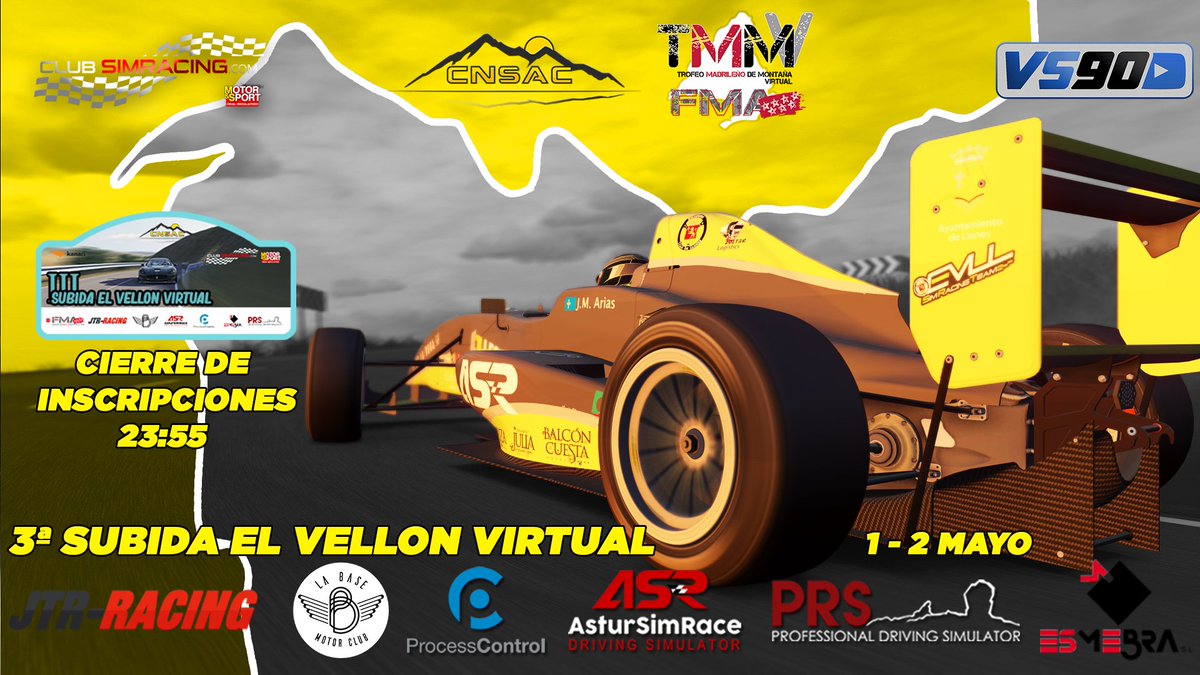 club_simracing's tweet photo. 📝 Inscripciones #Evento2 #CNSAC2021.📝
Subida: Vellón.
Pilotos inscritos: 320
Cierre inscripciones: 25/04/21 - 23:55h
Inscripciones: https://t.co/PM5RV1EGN9
@FedeMadAuto
@AsturSimRace
@JTR_RACING
@Esmebra
#LaBaseMotorsport
#ProcessControl
#PRSprofesionaldrivingsimulator https://t.co/OkVDxjyDLq