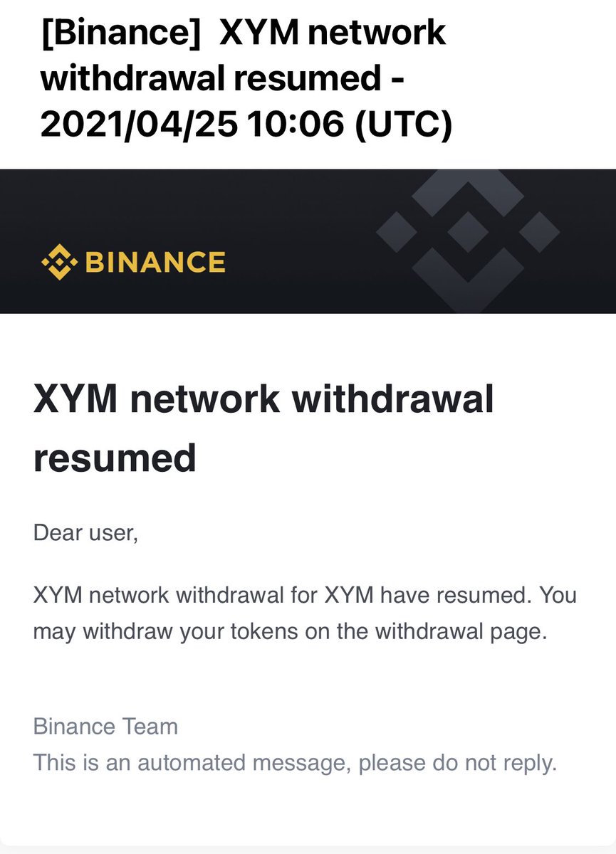 $xym symbol withdrawals are now started on Binance. #binance