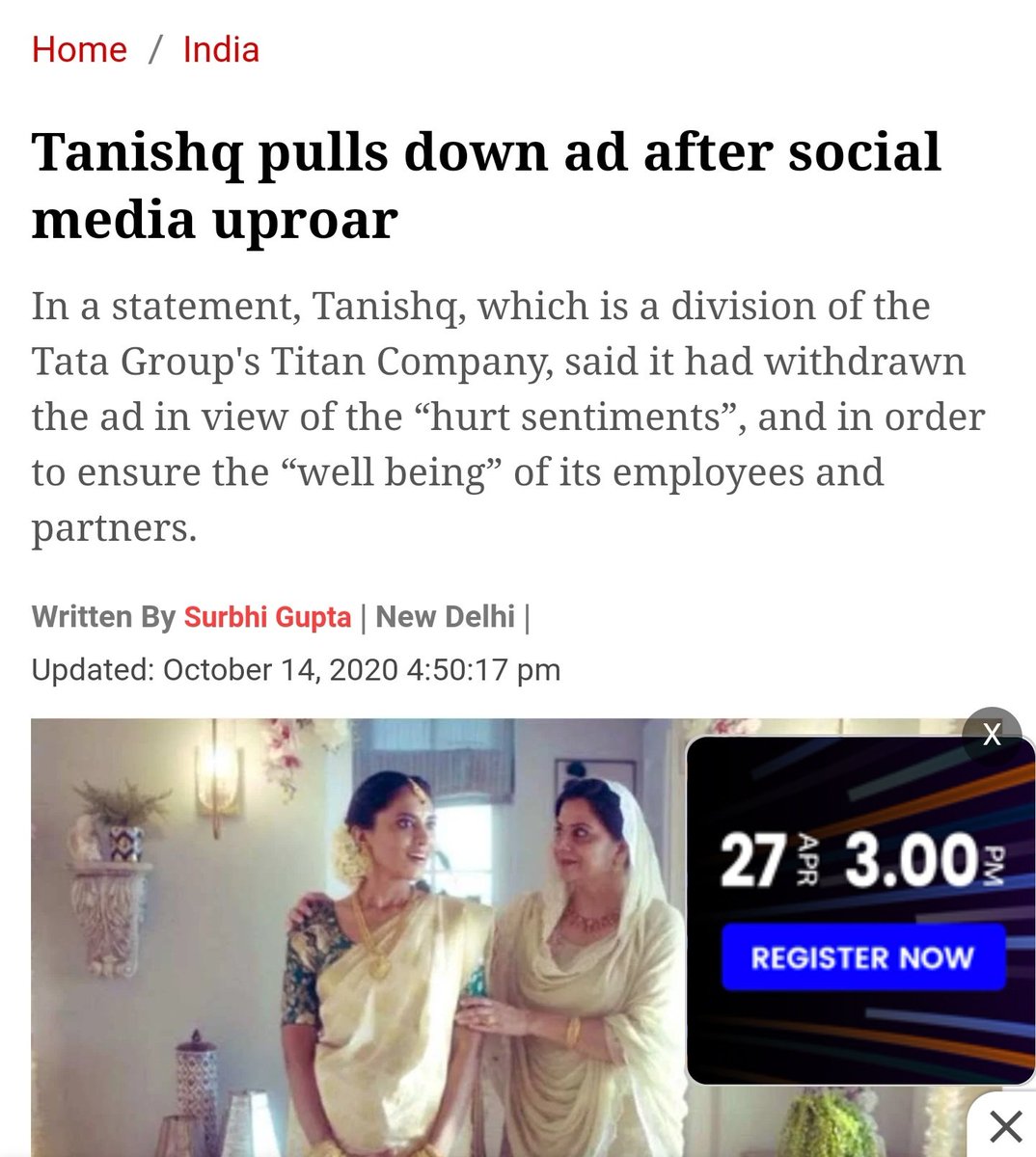 Compeling the movie distributors, ad agencies and producers think before choosing someone.A product owner will only look for brand ambassadors whose image is clean and not dubious.Public uproar against Tanishq gets them to pull down the add and issue a public apology.11/N