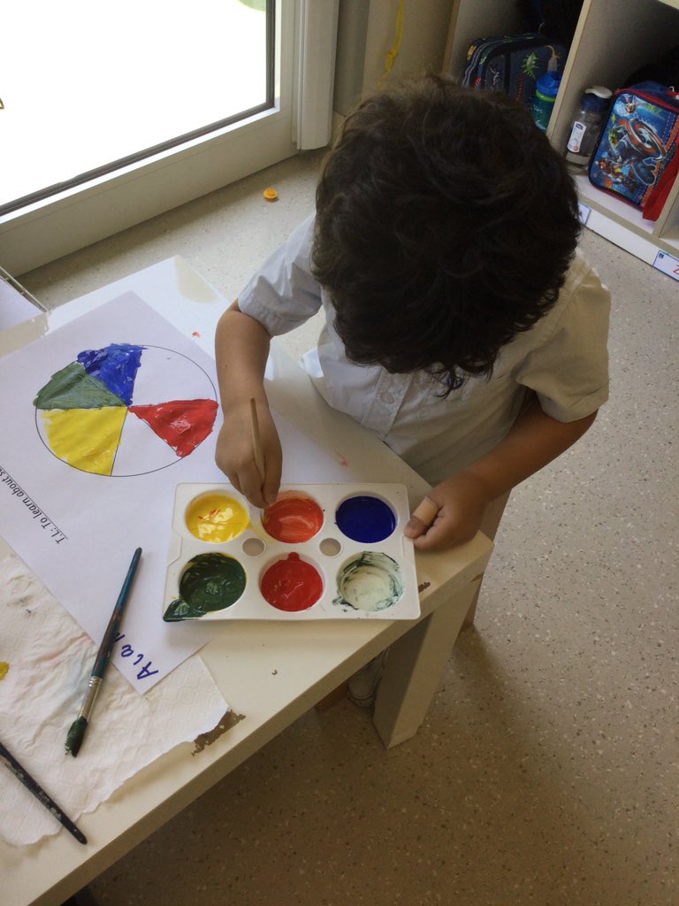 WPS_FS2's tweet image. Lots of fun in #FS2B exploring new colours that can be made by mixing the primary colours! Can you remember which new colour you created when you mix yellow and blue? #WPSFSExpressiveArts