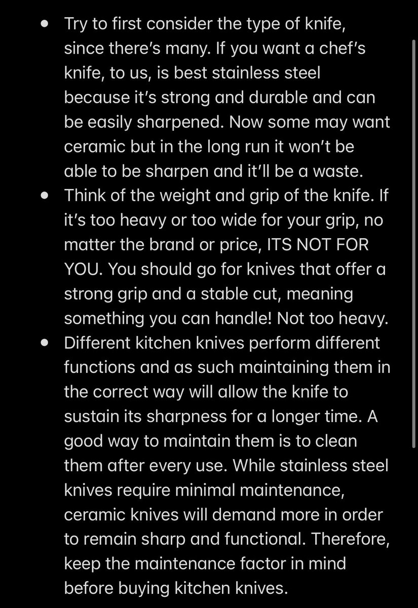 Great question Lil Chef !Please consider these tips when buying a knife. Keep in mind: if you like cooking or want to get into it, purchasing a high quality chef’s knife is best but maintenance of it also goes a long way ! #TipsFromTheARMYKitchen  https://twitter.com/bkv_you/status/1386214273915883522