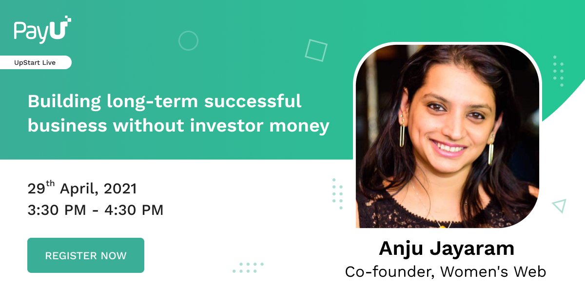 PayUindia's tweet photo. Not all #businesses need #investors! In fact, a smaller budget makes for a better business plan. Join #PayU #UpStartLive and let @AnjuTweets, Co-founder, Women's Web tell you the secret to long-term success sans investor money. April 29th, 3:30PM.
https://t.co/9qvSmHlVmN https://t.co/CIKeluGFYb