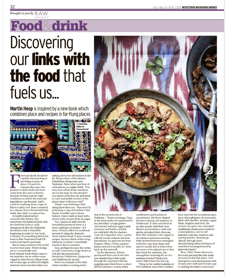 UZAmbassador's tweet photo. Thanks to @martinhesp &amp; @FestivalShute for this wonderful double page in @WMNNews about @edentravels’ Red Sands, a culinary adventure in Central Asia. https://t.co/TQ77qbsuzK