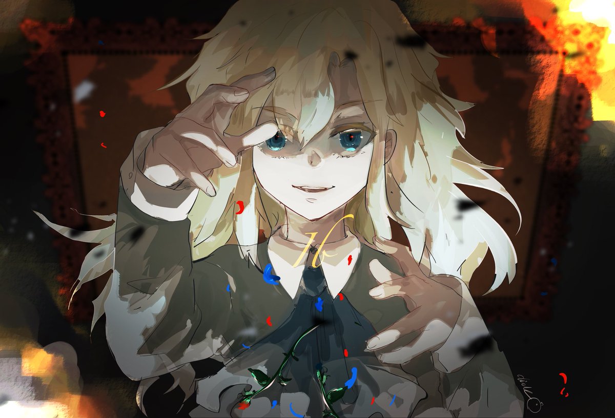 mary (ib) 1girl blonde hair solo long hair blue eyes looking at viewer flower  illustration images