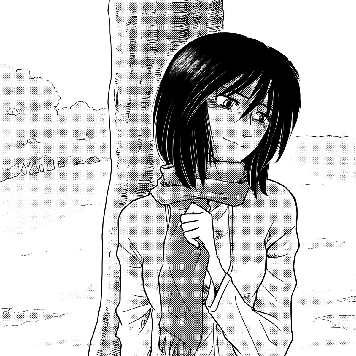 「進撃の巨人」最終回記念でミカサを描いてみた。 最終回については色んな考察もあるし自分の考えもありますが、それは自分の中でだけ楽しんでおこうかなと。 モノクロマンガの練習として描いたので、陰影部分も網トーンで処理しました。 #デジタルイラスト #お仕事依頼受付中 #進撃の巨人 #ミカサ