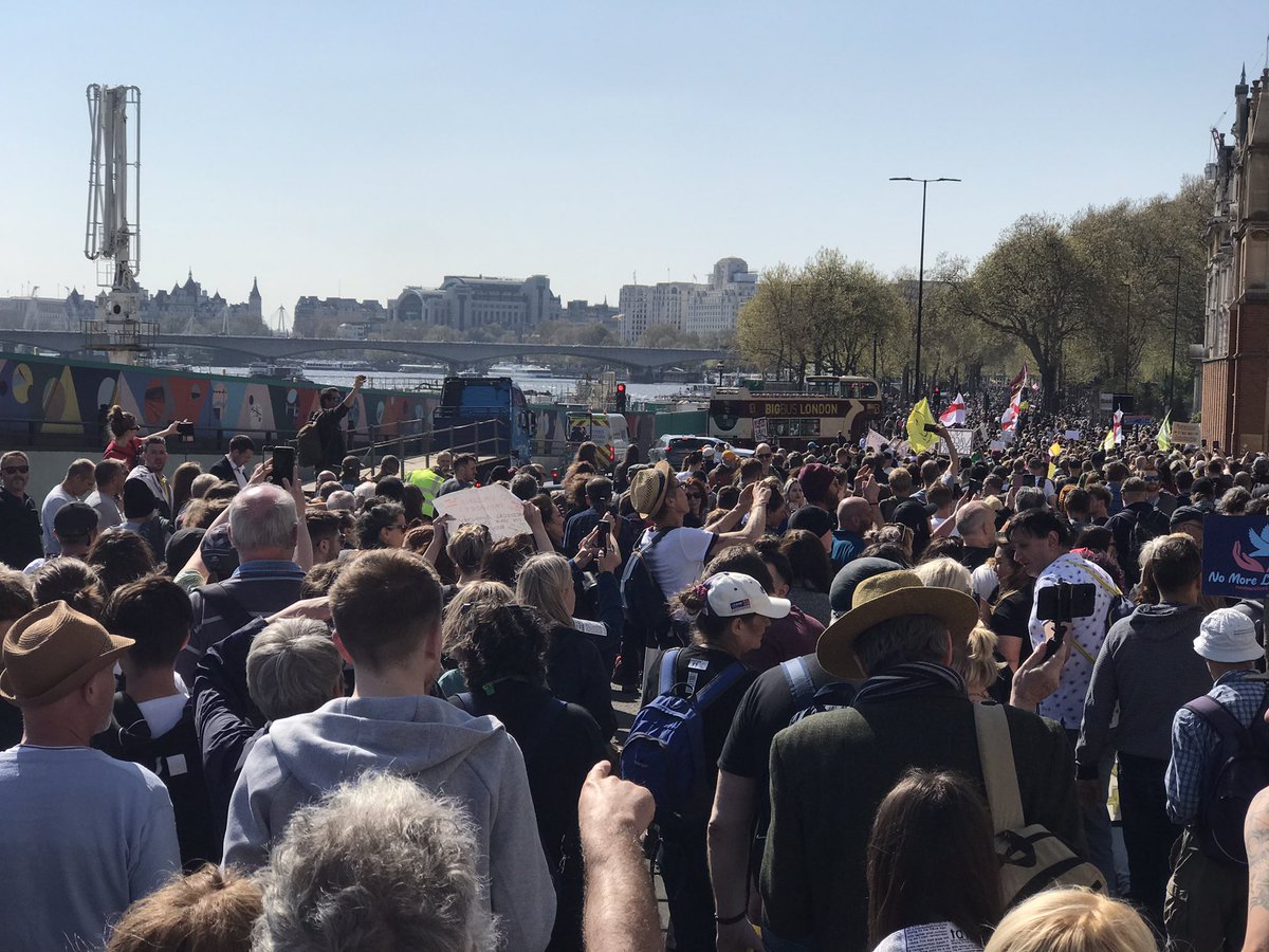 The gigantic march through the whole of central London yesterday took inHyde Park Corner, Marble Arch, Ox St, Holborn, City,down to Embankment, Parliament Sq & back to HPk. Still ppl in Ox St when it finished. Nine miles of people. Many hundreds of thousands.