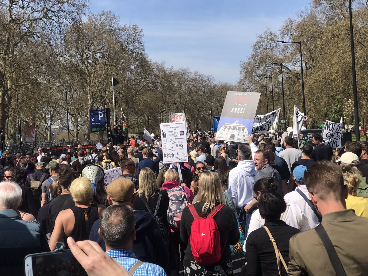 The gigantic march through the whole of central London yesterday took inHyde Park Corner, Marble Arch, Ox St, Holborn, City,down to Embankment, Parliament Sq & back to HPk. Still ppl in Ox St when it finished. Nine miles of people. Many hundreds of thousands.