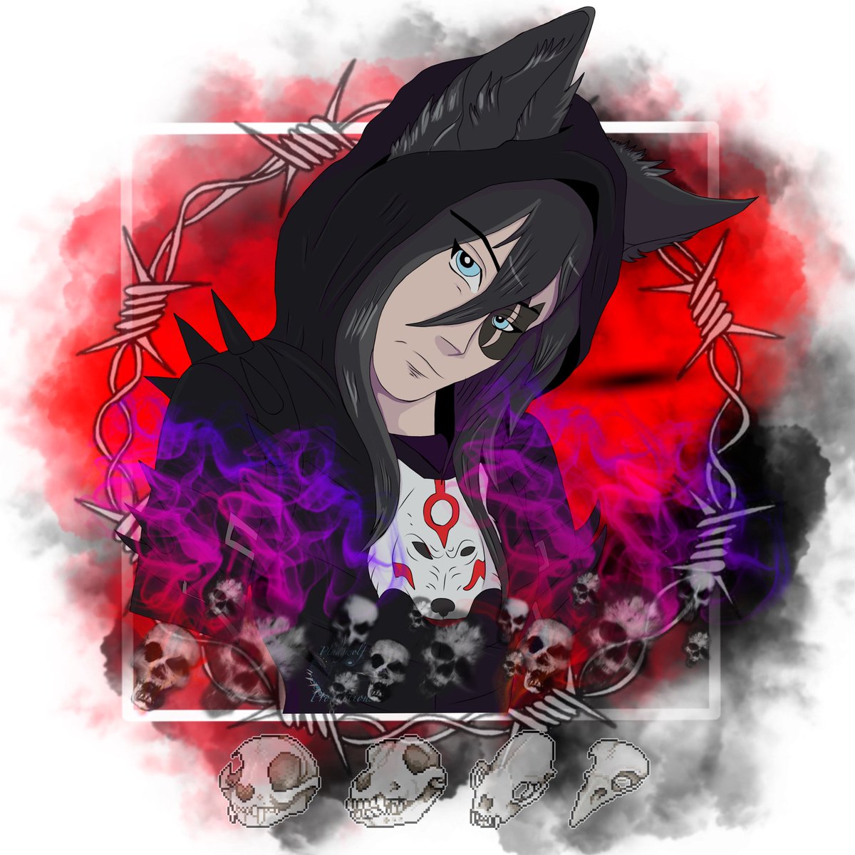 Tiaplady's tweet photo. Commissioned bust for sango of one of her demon boys. I did two versions of this a standard bust then I went to PicsArt to make the fancy looking pfp. Programs ibispaint and PicsArt #digitalart #inispaint #picsart #commission #commissions #digital https://t.co/UKCnNza8gU
