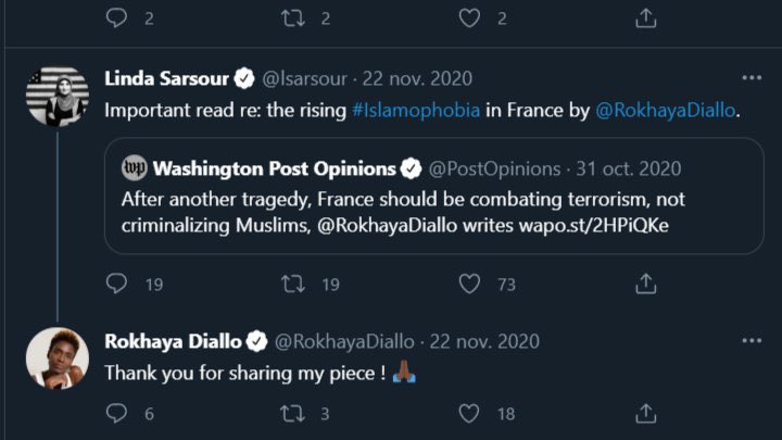 NicolasZeMinus's tweet photo. 7/ Résumons le logiciel égocentré et racialiste de Rokhaya Diallo :

✅ Une étrangère (racisée et antisémite) qui la congratule 

❌ Un étranger (blanc) qui la critique https://t.co/H13bNRpZhC