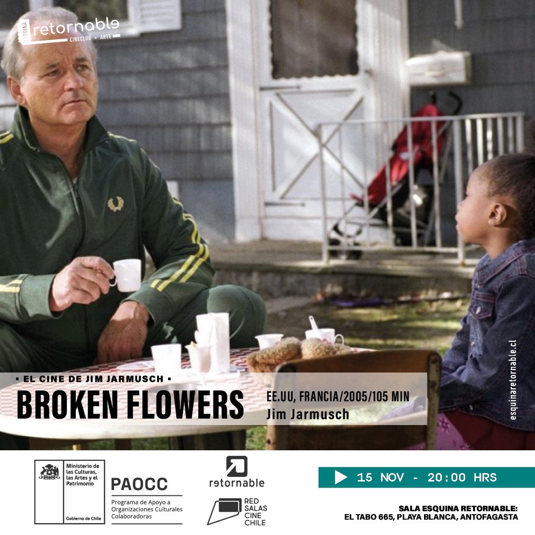 📌HOY! MIRAI (2018)✨ delicada fábula en la que la fantasía es un espacio para aprender a conocerse mejor a uno mismo, y seguimos con El Cine de Jim Jarmusch y la divertida y agridulce BROKEN FLOWERS (2005)💐, con Bill Murray y un soundtrack genial..! Esquinaretornable.cl🎟️