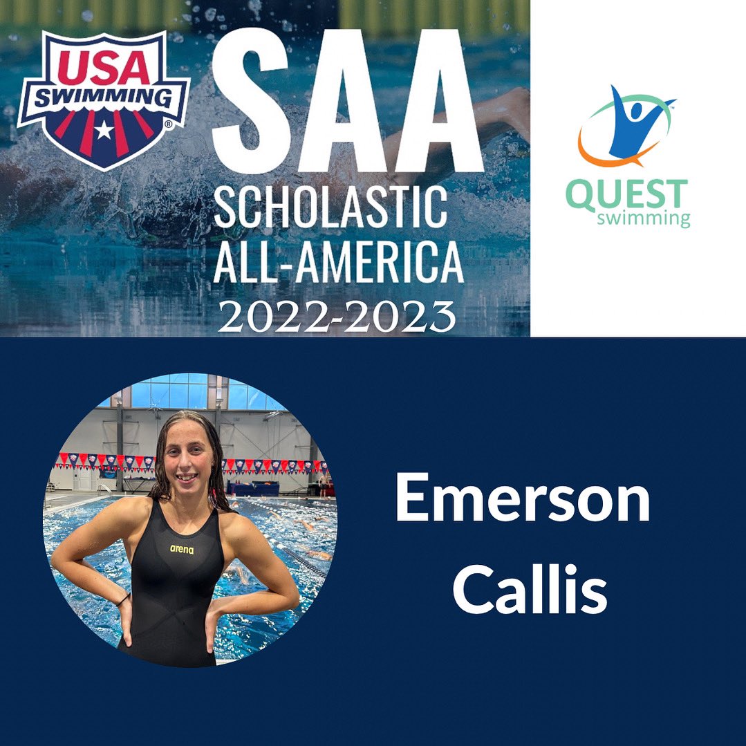 Congratulations to Emerson Callis for being named to @usaswimming Scholastic All America list for the 2022-2023 season. This recognition requires athletes to achieve excellence in classroom as well as in the pool! Way to go, Emerson - keep up the hard work. #studentathlete