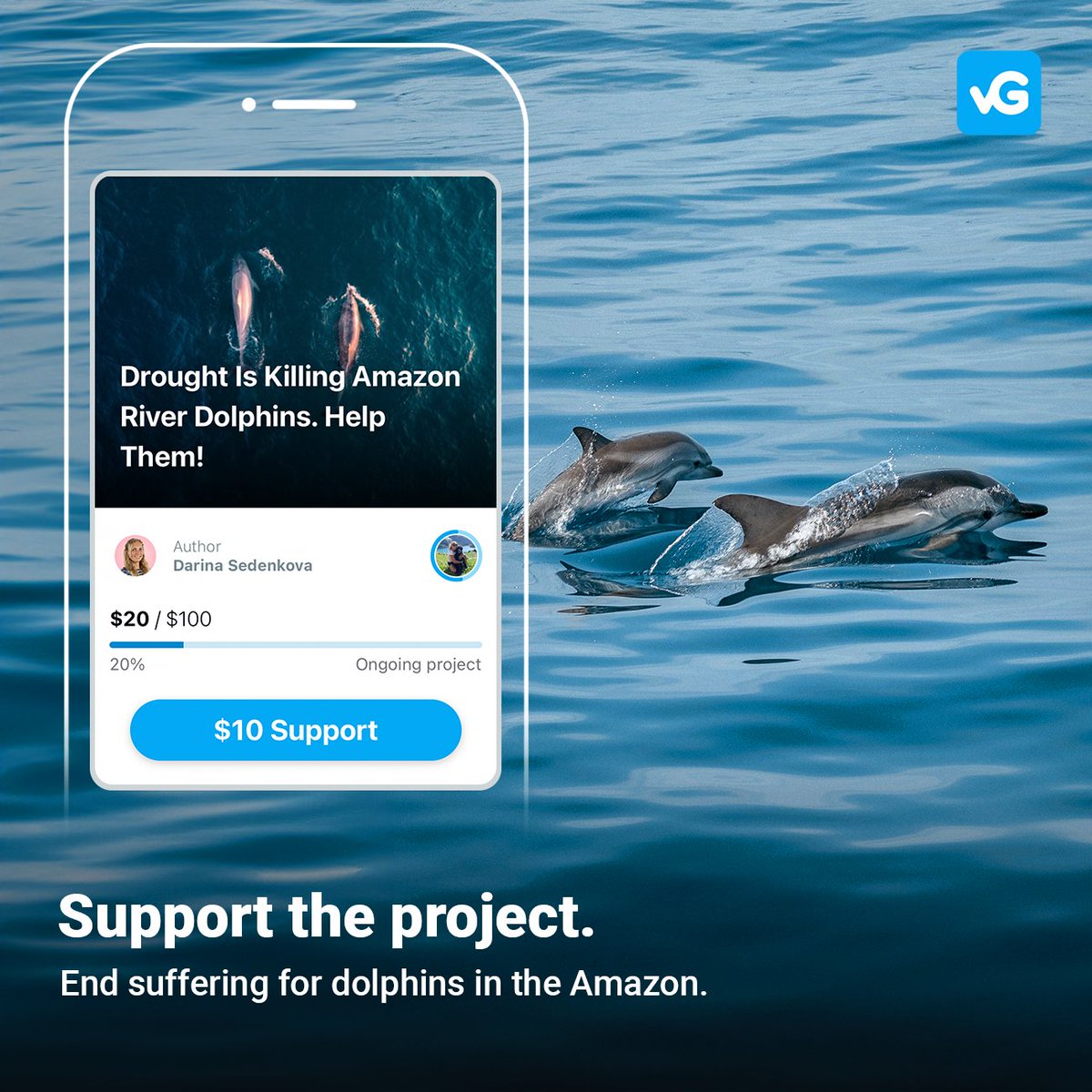 Thousands of dolphins &amp; dead fish were found dead in Lake Tefé, Brazil last month 💔 

Help support the ARDCF to relocate the dolphins to conditions better suited to them and to work with local communities to end suffering for good. 🐬💙

viagood.app