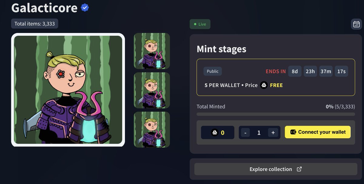 🚀 Shardian Alert! 🌟

Unveiling Galacticore, the game-changer in the NFT universe! 🎮

Secure your spot to own this exclusive NFT from our groundbreaking NFT projects. Holding this piece is key to earning our OG role.

⏰ Mint now on zezu.io/launchpad/gala…