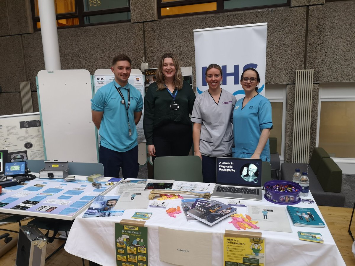 The Diagnostic Radiography team encouraging pupils to consider a career in Radiography at the NHS Tayside Careers Fair today @ahpnhst @clairec_ahpcyp @FeeReid_1ahped @nic_ahp