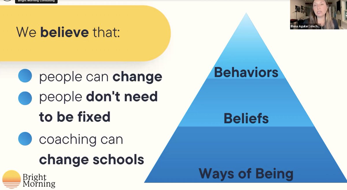 Elena Aguilar always has some phenomenal nuggets of wisdom. If you ever get a chance to participate in one of her offerings, do it! Her core belief about coaching affirms mine that coaches are not here to fix people. <a href="/brightmorningtm/">Elena Aguilar</a>