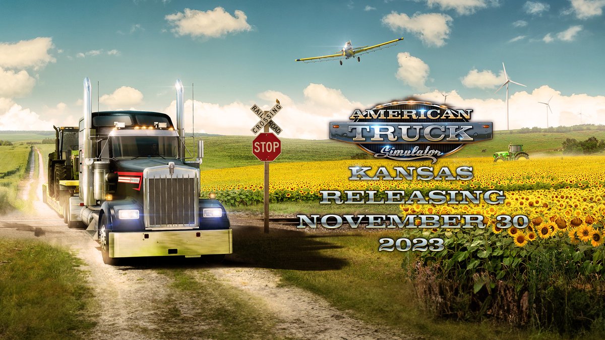 The Kansas DLC for American Truck Simulator arrives on November 30th, 2023! 🥳🇺🇸

From cities large &amp; small to unique agricultural industries, Kansas has something new to explore around each corner 🚛

See the Official Video Trailer, Map &amp; more: blog.scssoft.com/2023/11/kansas…