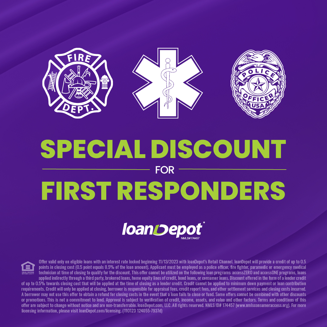 AndrewHaffLD's tweet photo. Hey Police Officers, Fire Fighters, EMTs and Paramedics! We're giving you a cool 0.5% lender credit off your loan. Close your loan with loanDepot and the credit is automatically added to your loan, nothing more for you to do! https://t.co/hCrYyoQKgs https://t.co/rxIBiUyuQe