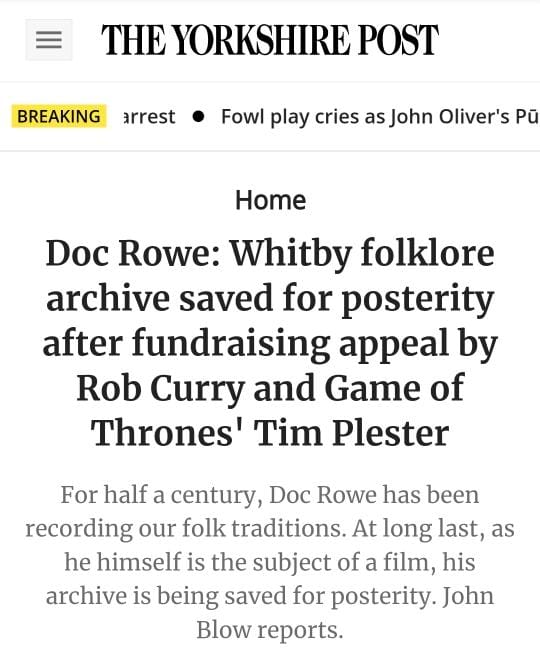 There's less than 2 days left of our <a href="/docrowe_archive/">Doc Rowe Archive</a> <a href="/crowdfunderuk/">Crowdfunder UK</a> campaign, and we're delighted to have made the <a href="/yorkshirepost/">The Yorkshire Post</a>!

We're now over £45k thanks to 837 amazing backers so far - how much further can we go? Please do keep spreading the word!

crowdfunder.co.uk/p/docrowe